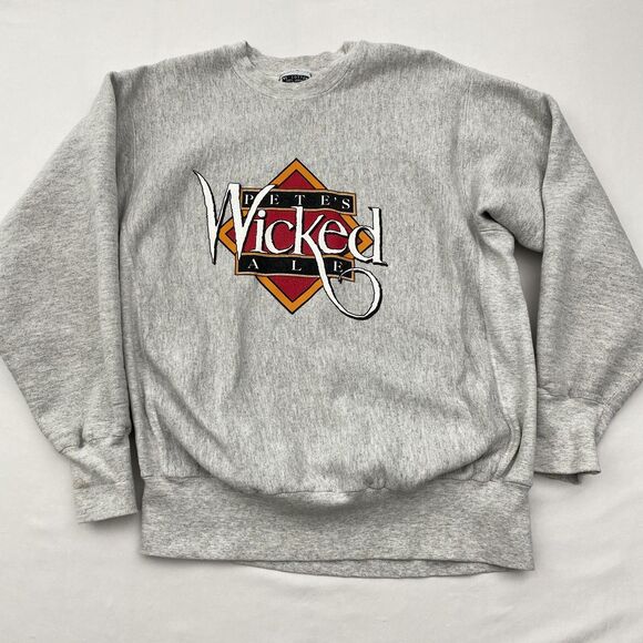 Vintage Petes Wicked Ale Sweatshirt Mens Large Gray Crewneck Made USA Beer 90s - Picture 1 of 12